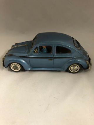 Vintage Volkswagen VW Beetle tin Bandai Japan bug toy car Blue Battery Operated 3