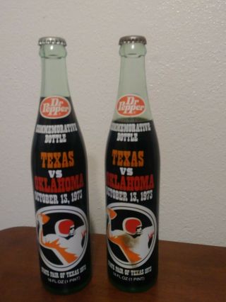 2 Oklahoma Ou Sooners Texas Dr Pepper 16 Oz Bottles 1973 State Fair