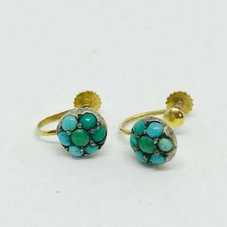 Antique Victorian 9ct Gold Natural Turquoise Pave Set Earrings