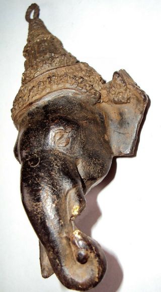 CARVED WOODEN ELEPHANT GANESH PENDANT HEAD FRAGMENT,  BUDDHA,  CAMBODIA. 3