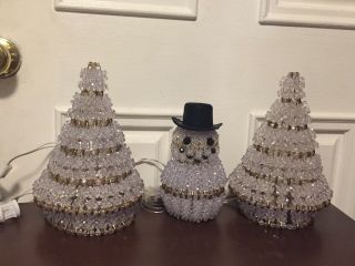 Beaded Safety Pins Tree Snowman With Led Lights Clear Beads
