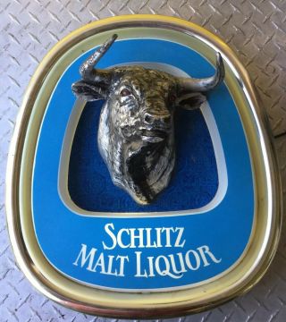 Vintage 1980 Schlitz Malt Liquor Beer 3d Lighted Sign Bull Head Red Eyes