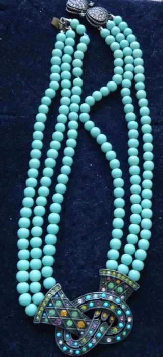 Heidi Daus Vintage Necklace Colorful Rhinestones & Turquoise Beads
