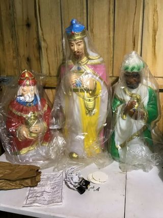 Vintage Empire 3 Wisemen Kings Large Nativity Blow Mold Never Displayed Read All