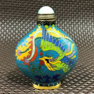 Chinese Cloisonne Handwork Auspicious Dragon & Phoenix Collectible Snuff Bottle