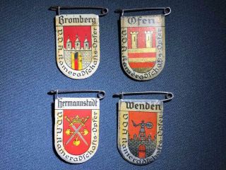 4x Interesting German Wwii Periode Metal Tinnies " Whw Stadwappen "