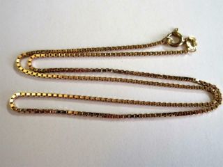Vintage Solid 9ct Gold 16 Inch Long Box Link Necklace,  Chain - 3.  8g