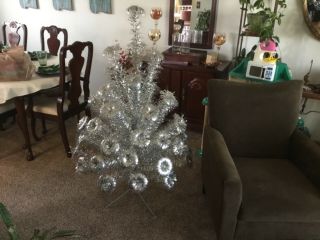 Vintage Pom Pom Aluminum Christmas Tree 4 1/2 Ft.