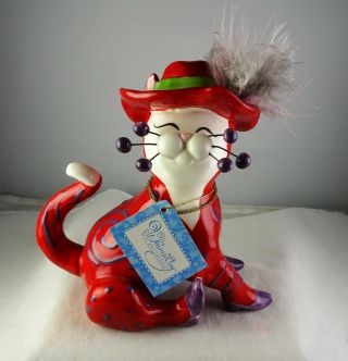 Amy Lacombe Whimsiclay Teresa Purple Red Cat Figurine