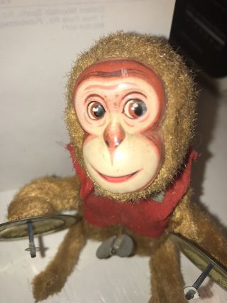 VINTAGE Rare TIN LITHO WIND UP TOY monkey playing cymbals 2