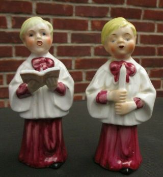 Vtg Porcelain Christmas Choir Boy Figurines - Japan - Blonde Hair/blue Eyes