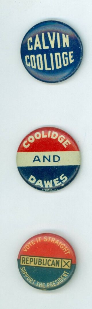 3 Vintage 1924 President Calvin Coolidge Political Campaign Pinback Buttons Vote
