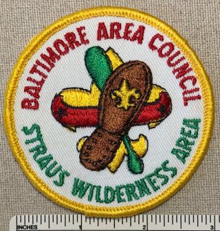 Vintage 1970s Straus Wilderness Area Boy Scout Camp Patch Baltimore Area Council