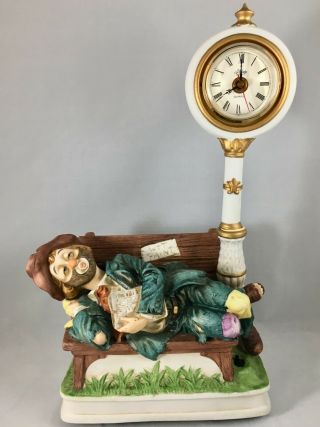Vintage Melody In Motion Handmade Painted Porcelain Hobo Clown Clock