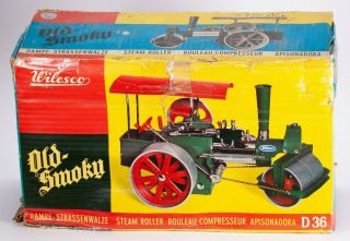 Vintage Wilesco " Old Smoky " Model D36 Steam Roller Toy & Box