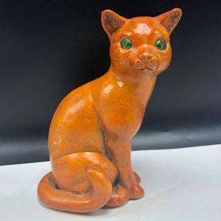 Cat Figurine Sculpture Vintage Statue Bookend Orange Tabby Kitten Green Eyes Uk