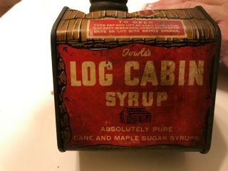 Vintage 1930 ' s Towle ' s Log Cabin Syrup Tin w/ Bear at Door w/ Squirrel 3
