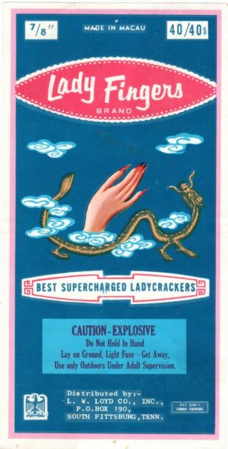Lady Fingers Brand Firecracker Brick Label,  Class 5,  40/40 