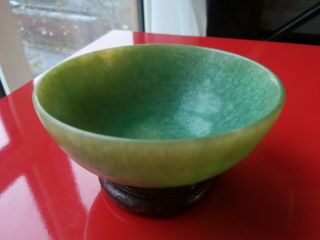 Antique Chinese 19thc Carved Green Jade Bowl.