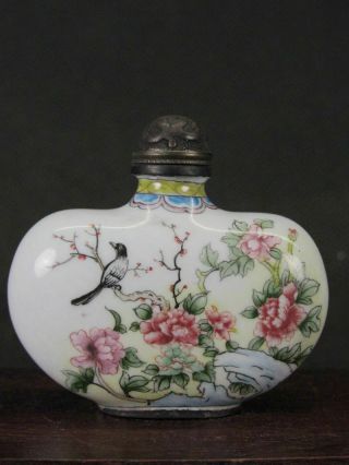 Chinese Flower Bird Hand Painted Copper Enamel Snuff Bottle