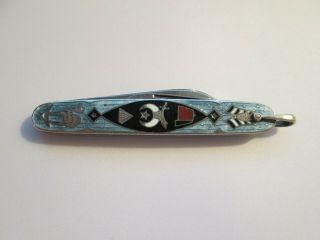 Vintage Knife Voos Masons Masonic Enamel Sterling Silver Shriners Pocket Knife