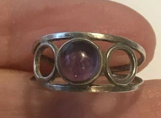 Vintage Taxco Mexico Ccb Eagle Mark Sterling Modernist Amethyst Cab Ring Sz 5