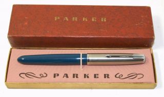 Parker 51 Fountain Pen Navy Blue Teal W/ Box