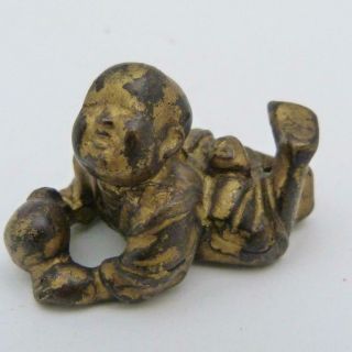 Antique Chinese Miniature Gilt Bronze Figure Of A Boy,  18th Century