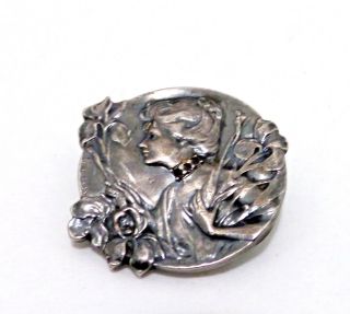 Emile Dropsy Art Nouveau French Woman Pin Brooch Signed By Emile Dropsy