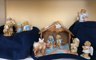 Enesco Cherished Teddies Complete Christmas Nativity Set,  Orig Packing & Papers