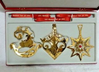 Set Of 3 Georg Jensen Gold Plated Ornaments 1991 1992 1993