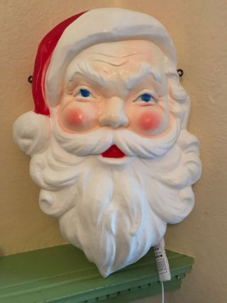 Vtg.  Union Products Lighted Santa Face Head Plastic Blow Mold 1989 21 "