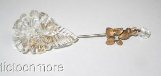 Vintage Signed Miriam Haskell Art Glass Flower & Leaf Stick Pin Brooch