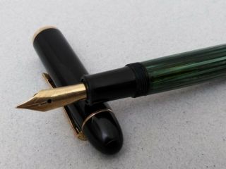Pelikan 140 Greenstriped Fountain Pen Gold Flex Nib 14k Ef Nib Vintage