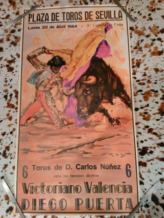 Vintage 1964 Plaza De Toros De Sevilla Bull Fight Poster