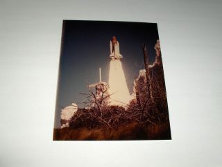 Vintage Nasa Space Shuttle Challenger Launch Through The Trees Kodak Color Photo