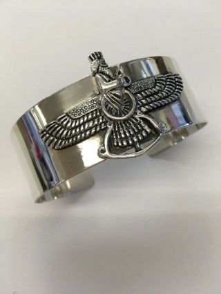 Vintage Persian Faravahar Sterling Silver Men’s Cuff Bracelet