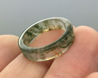 Antique Edwardian - Art Deco Scottish Moss Agate Finger Ring Wedding Band Size - P