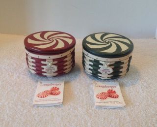 2 Longaberger 2009 Red - Green Peppermint Twist Tree Trimming Basket Combos Vgc