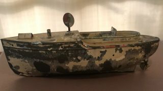 Carette,  Fleishmann,  Bing Antique Ca.  1900s Windup Toy Boat 9”,  10” German Tin