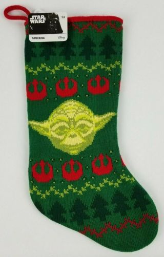 Star Wars Yoda Knit Christmas Holiday Stocking Green 18 " Collectible