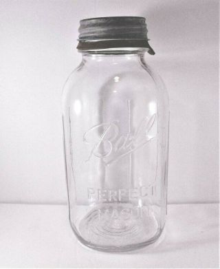Vintage Ball 1/2 Gallon Clear Ribbed Mason Jar With Zinc Lid & Rubber Seal 1960,