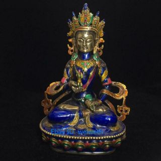 Old Tibetan Buddhism Cloisonne Handwork Carved Buddha Tara Statue Vajrasattva
