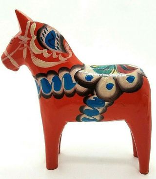 Nils Olsson Hand Painted Wood Dala Horse Figure Folk Art Vtg 5” Swedish Freeship