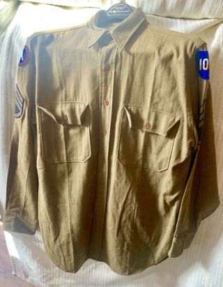 Ww2 Us Army Od Wool Shirt With Unit Patches Sgt Stripes 1942