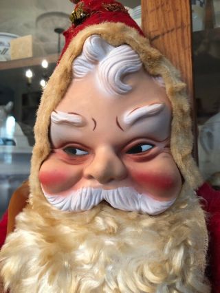 Vintage Large 26” Straw Santa Claus Rubber Face Christmas Decor Well Loved