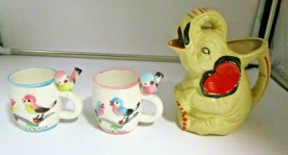 Vintage Japan Ceramic Two Bird Cups One Elephant : - P