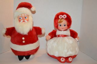 Vintage Rushton Co.  Christmas Girl Plush Doll - Figurine & Spinning Santa Plush