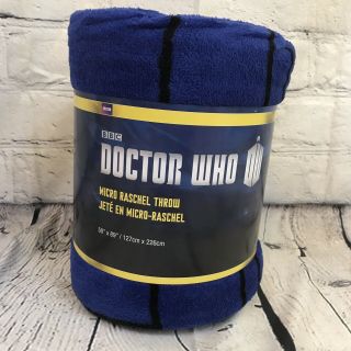 Doctor Who Micro Raschel Throw Blanket Classic Tardis Blue Large 50”x89” Bbc