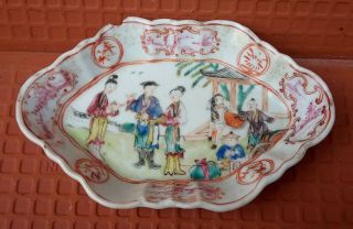 18th C Qing Chinese Porcelain Famille Rose Fluted Bowl Dish H/Painted Scene 3